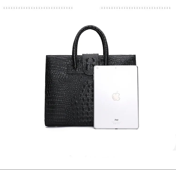 Large Crocodile Pattern Genuine Leather Shoulder Bag