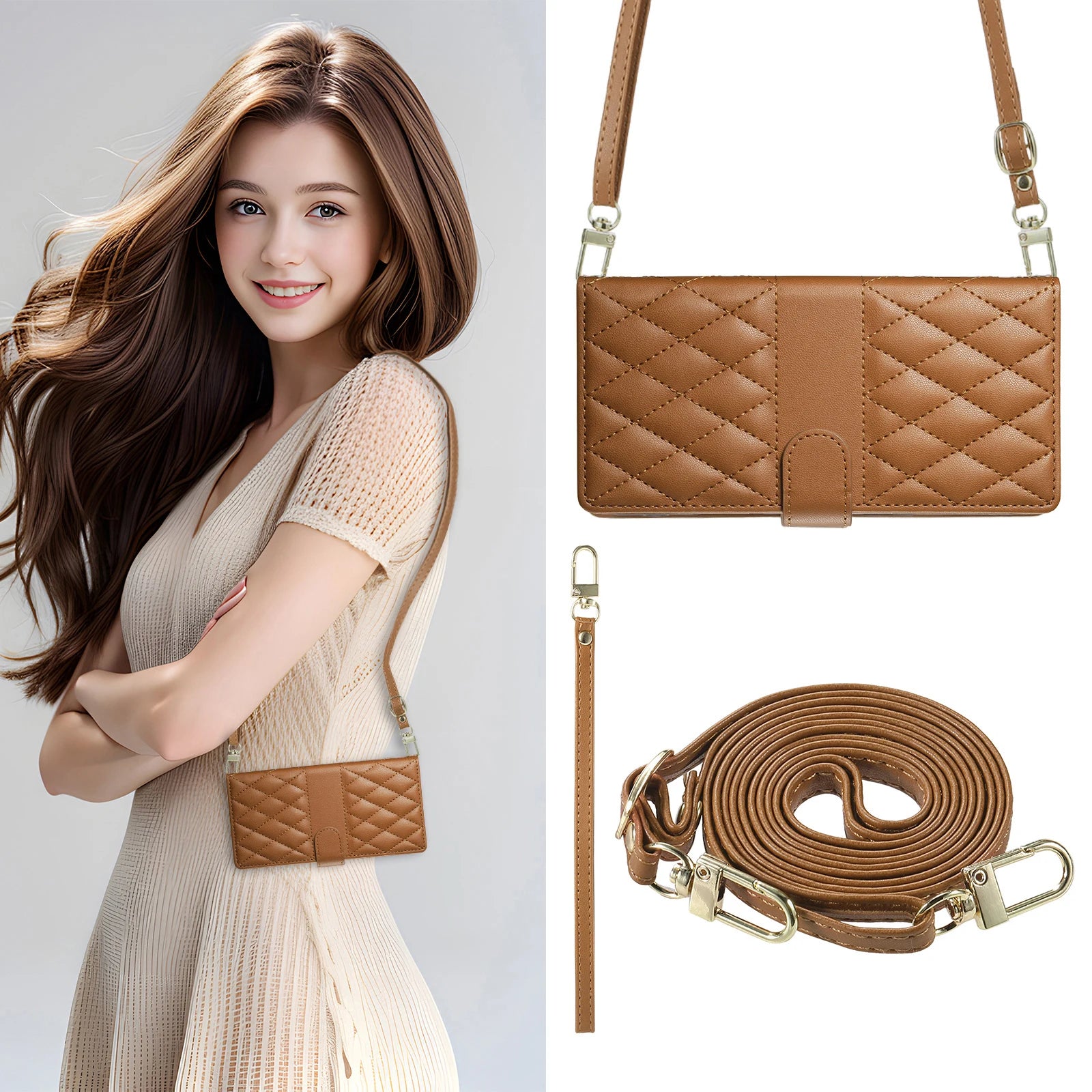 Crossbody Leather Phone Case for Samsung Galaxy – Lanyard Card Wallet Cover
