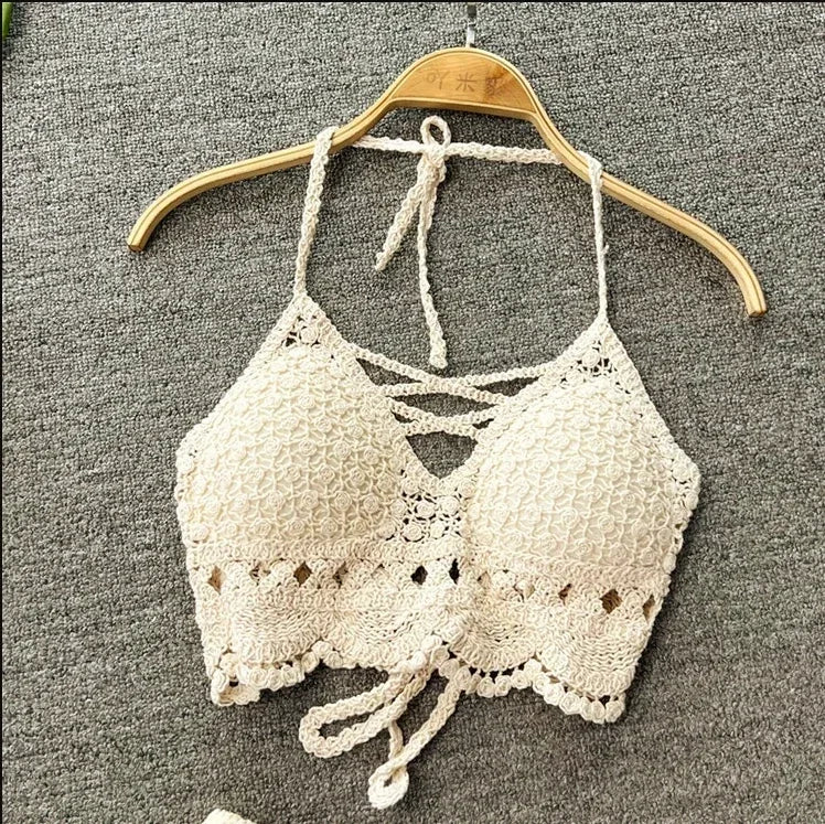 Retro Hollow Tassel Spaghetti Strap Crop Top