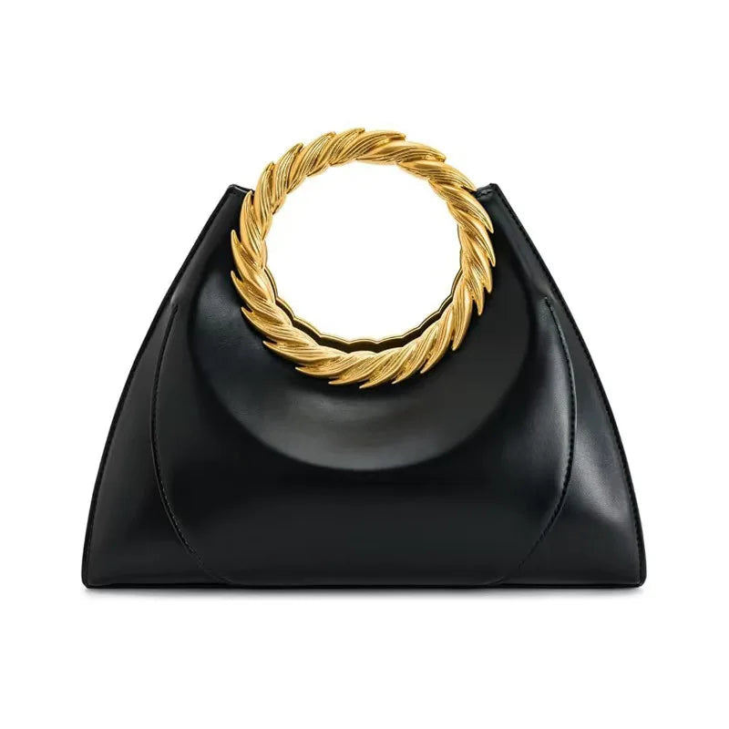 Metal Embossment Round Handle Clutch Bag