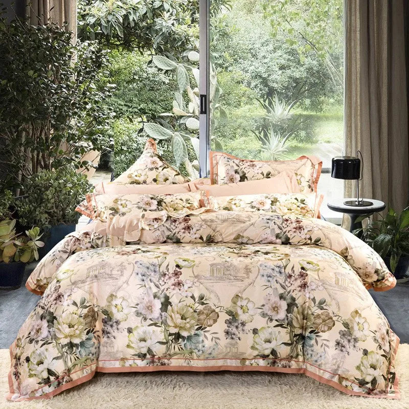  Vintage Chic Blooming Flowers Jacquard Bedding Set