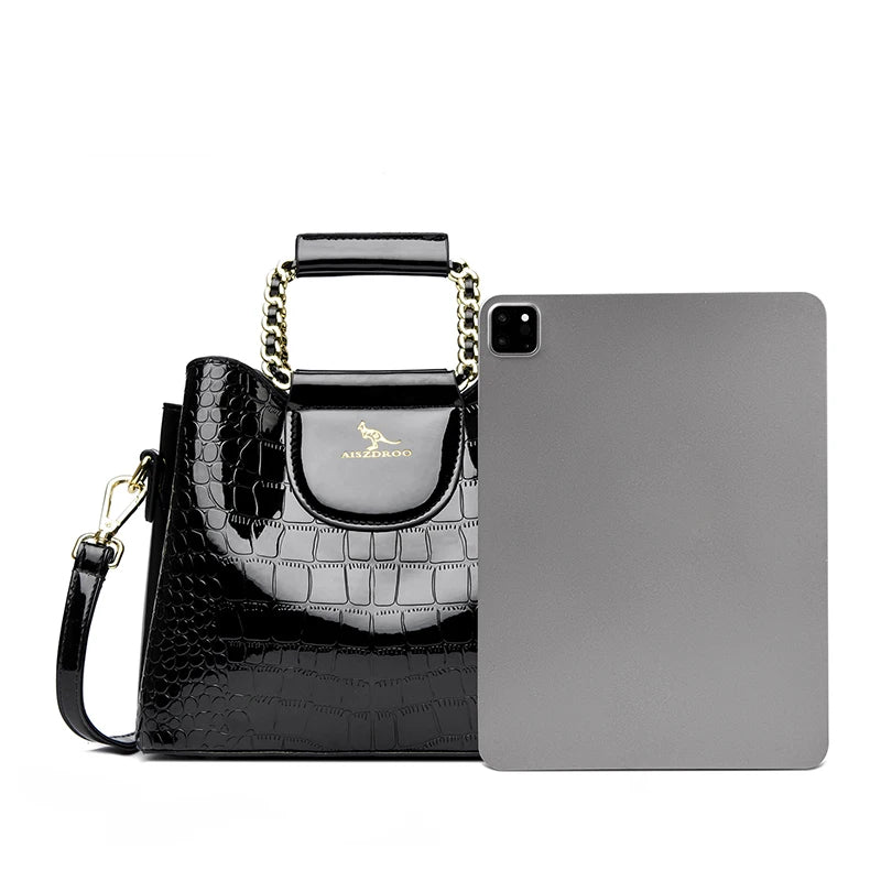 Alligator Patent PU Leather Shoulder Bag