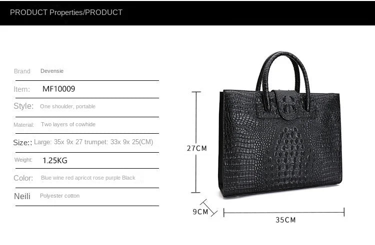 Large Crocodile Pattern Genuine Leather Shoulder Bag