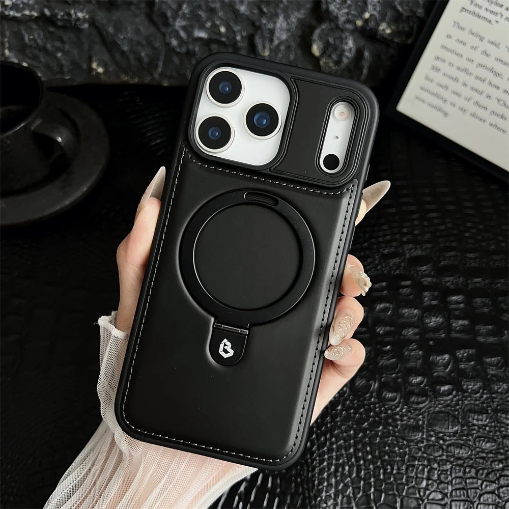 MagSafe PU Leather Ring Stand Case for iPhone