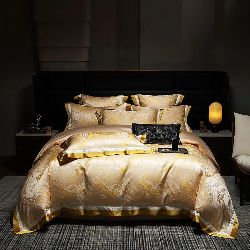 Luxury Black Gold Satin Jacquard Bedding Set 1000TC Cotton