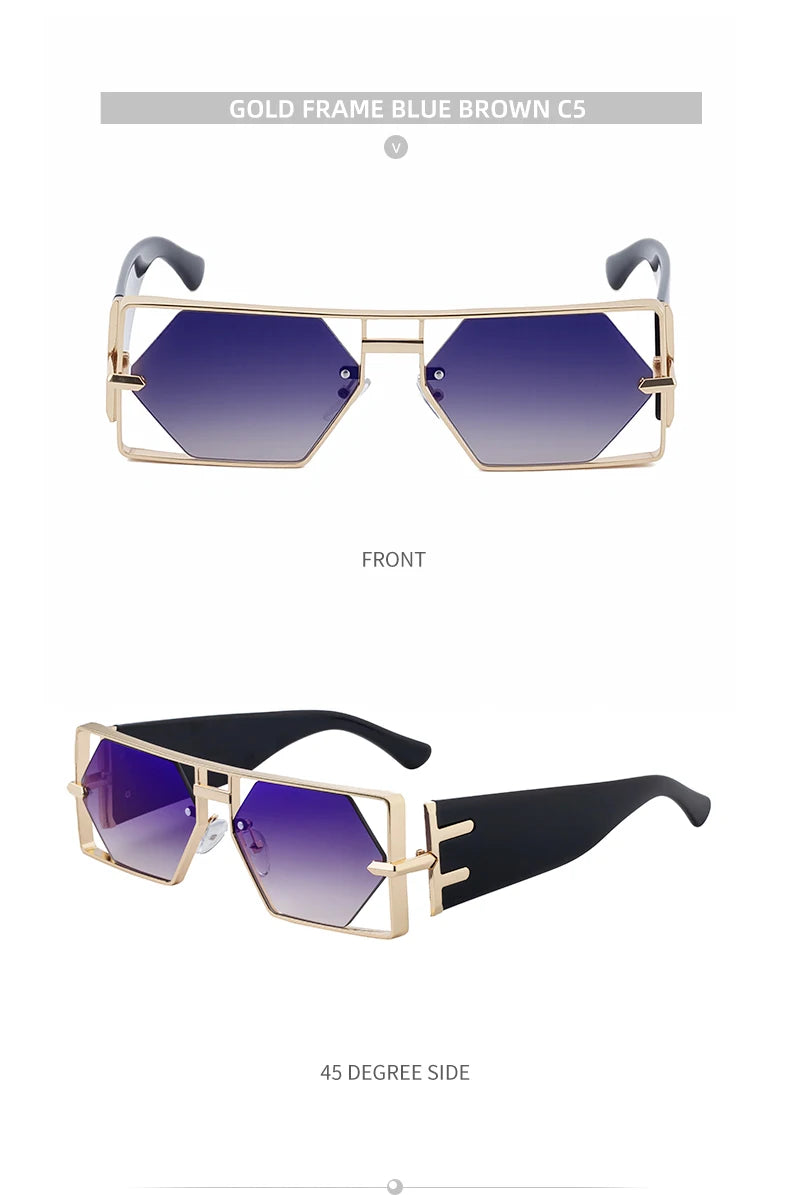 Steampunk Rectangle Metal Frame Sunglasses UV400 