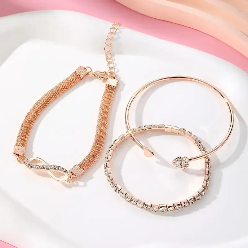 3pcs/Set Vintage Crystal Rhinestone Heart Bracelets