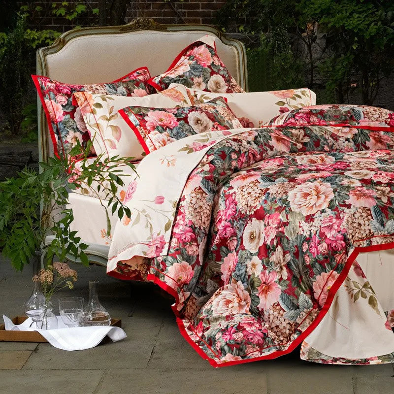  Vintage Chic Blooming Flowers Jacquard Bedding Set