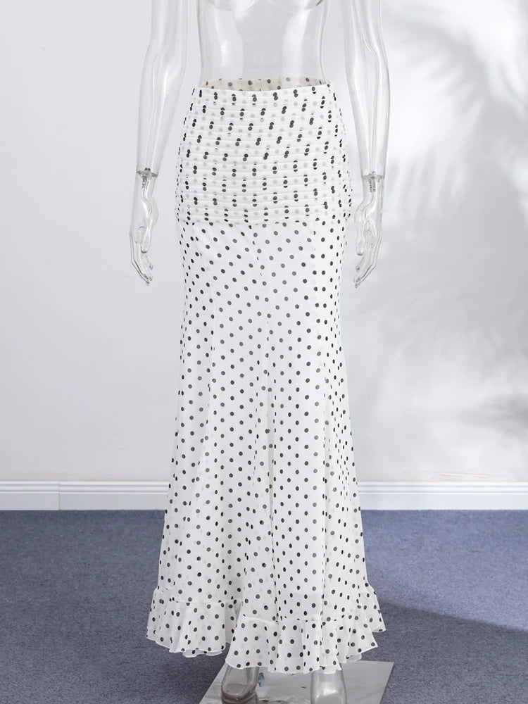 Women’s Polka Dot Mermaid Skirt Ruched High Waist