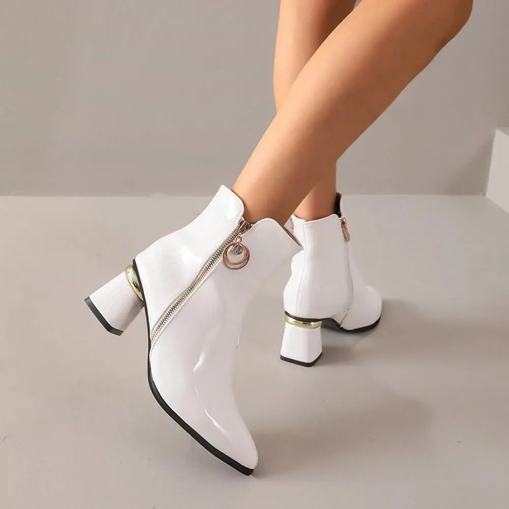 Patent Leather Pointed Toe Ankle Boots