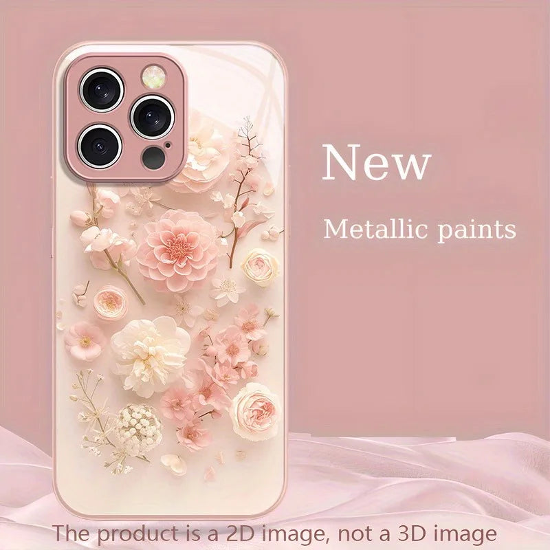 Flower Pattern Pink Metallic Paint  iPhone Case