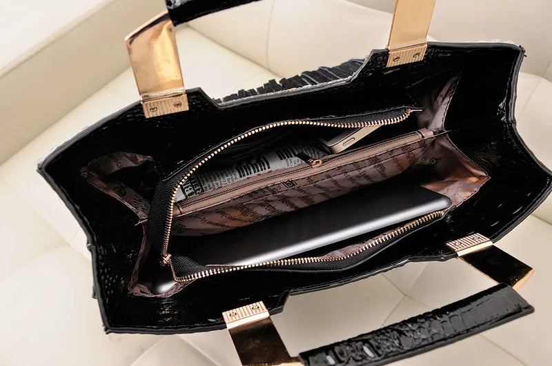 Genuine Tote Leather Handbag With Tassel Rhinestone