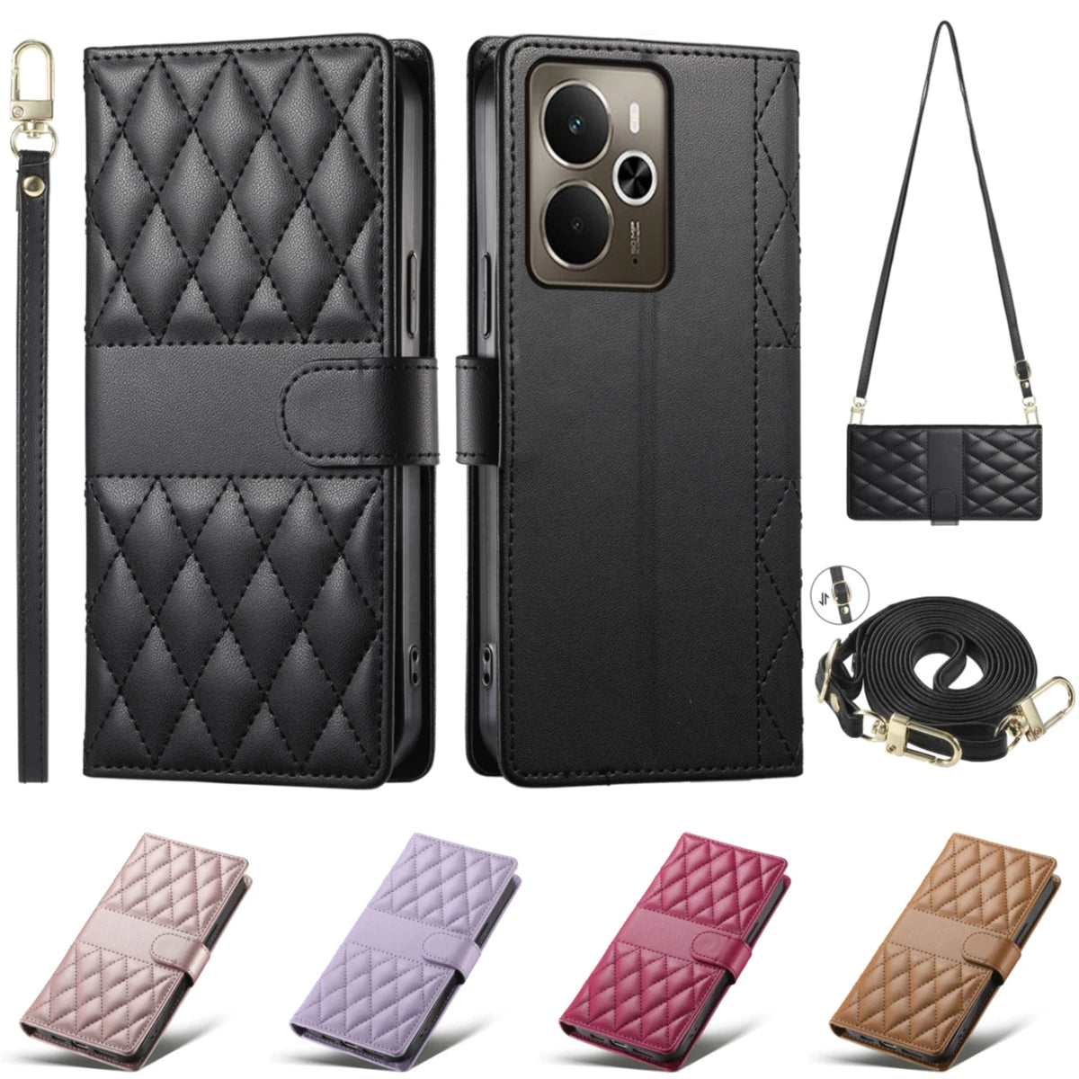 Crossbody Leather Phone Case for Samsung Galaxy – Lanyard Card Wallet Cover