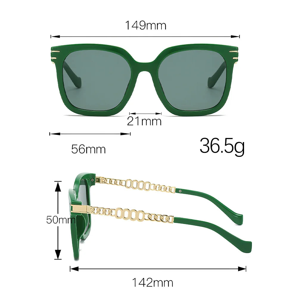 Vintage Golden Chain Embellished Black Square Sunglasses