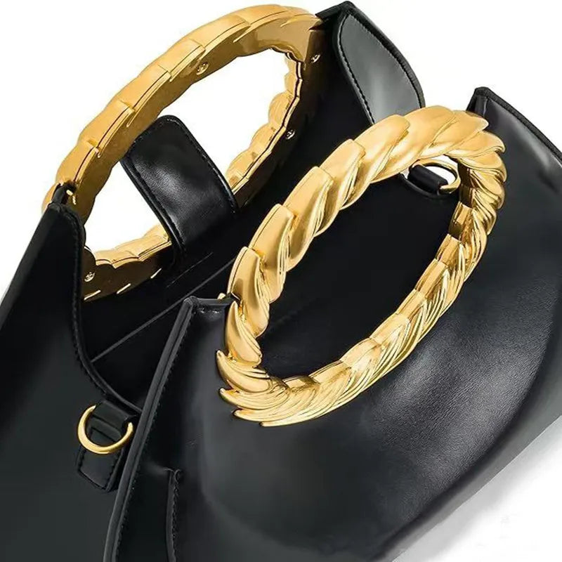 Metal Embossment Round Handle Clutch Bag