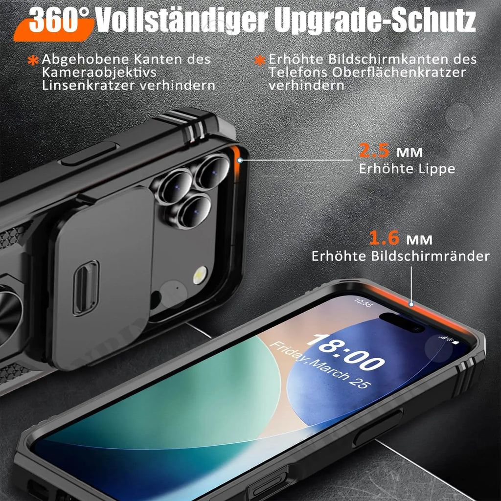 Heavy Duty iPhone Case with Camera 360 Degree Kickstand Cover