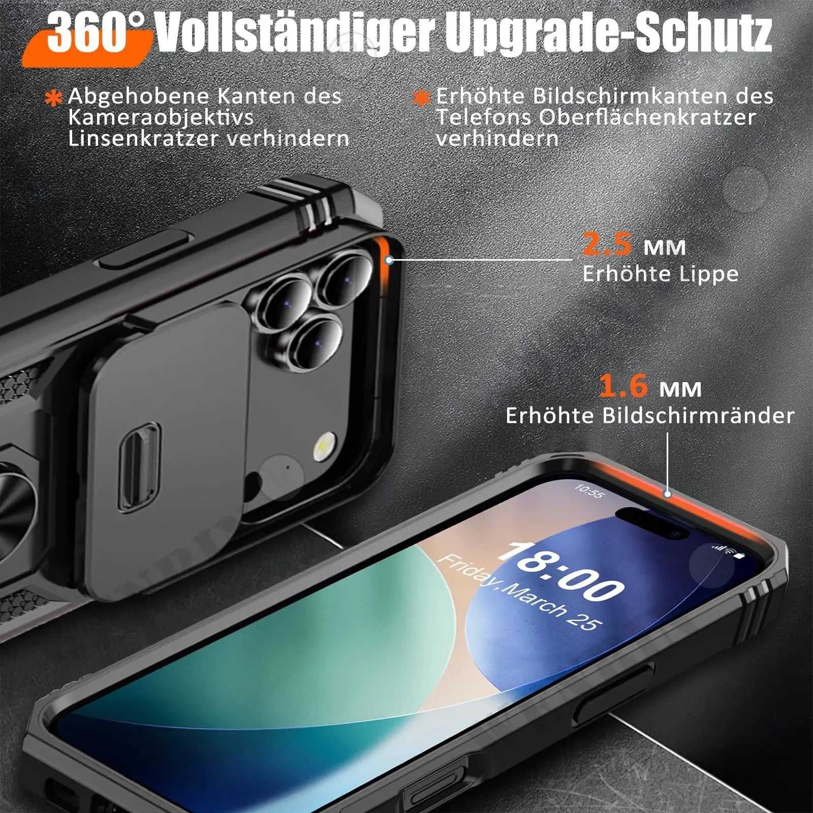 Heavy Duty iPhone Case with Camera 360 Degree Kickstand Cover