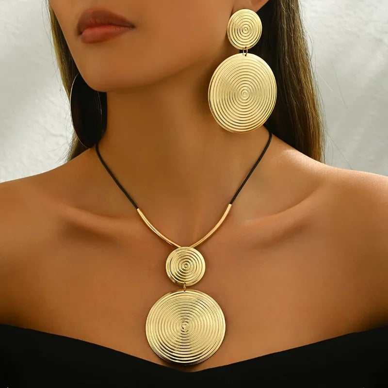 3pc/set Large Round Earrings Collar Necklace Set