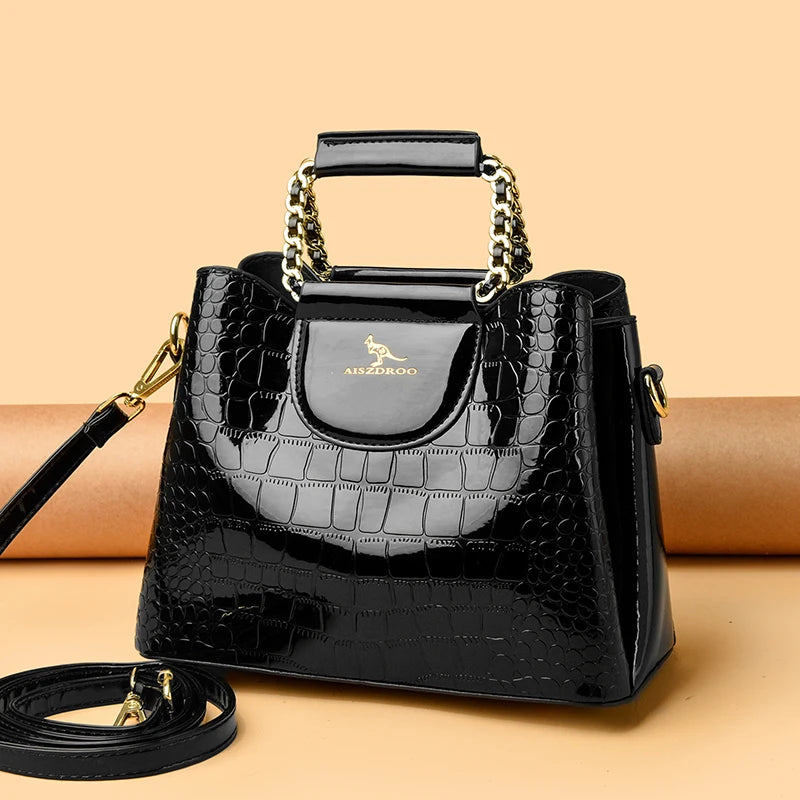 Alligator Patent PU Leather Shoulder Bag