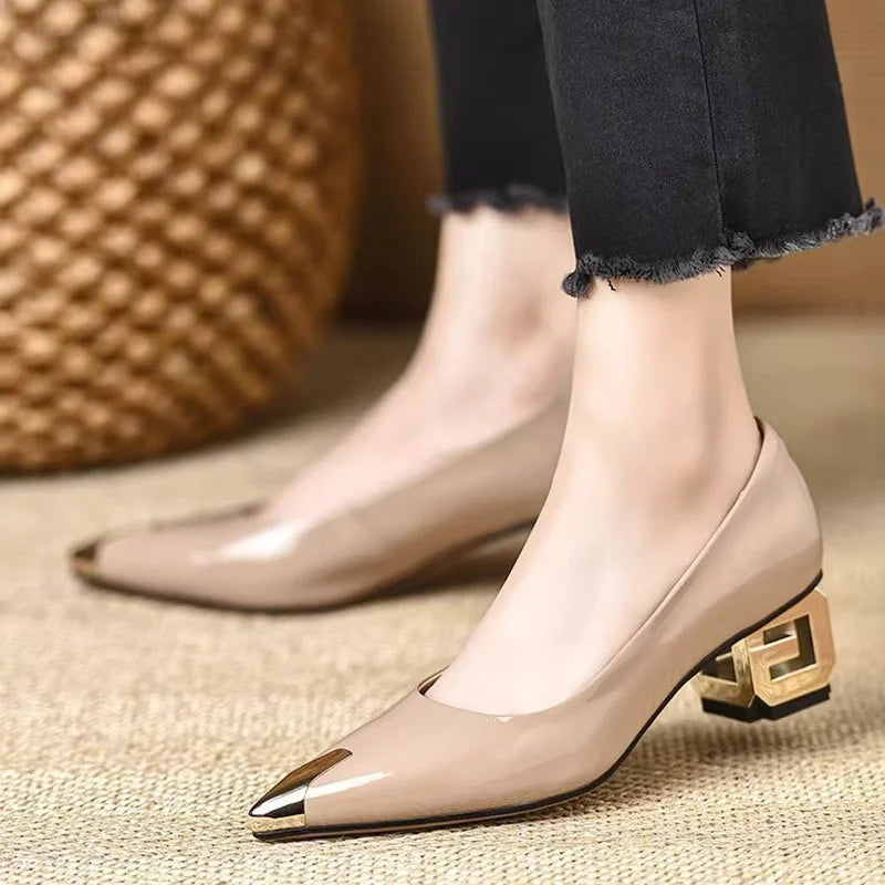 French Retro Metal-Toe High Heel Pumps for Women