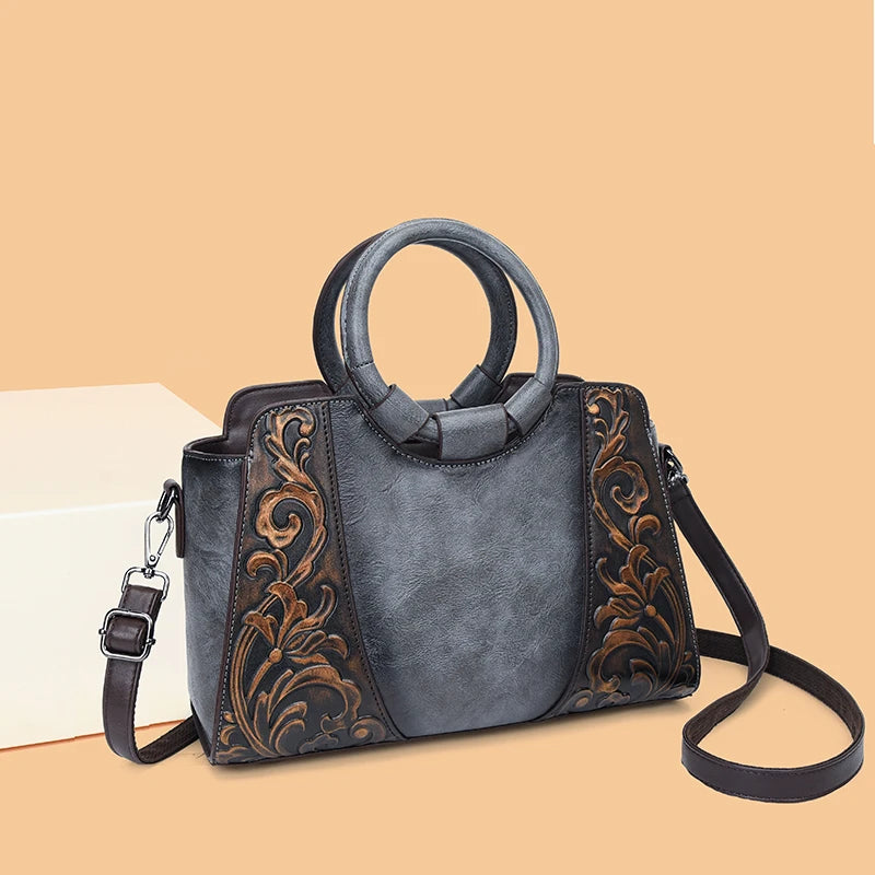 Vintage Embossed PU Leather Women's Shoulder Bag