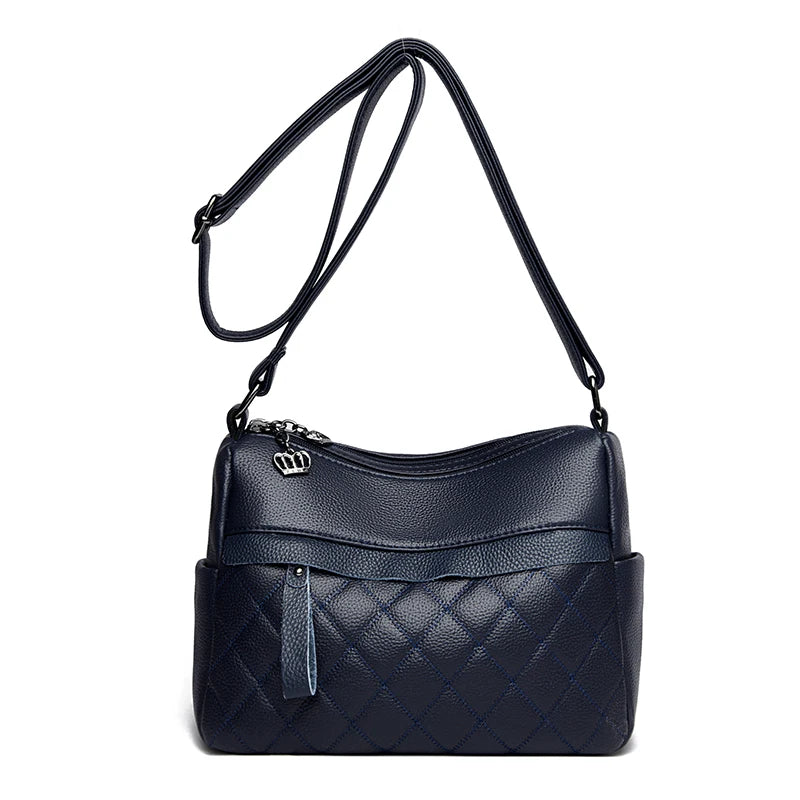 Checker Style Genuine Soft Leather Shoulder Bag