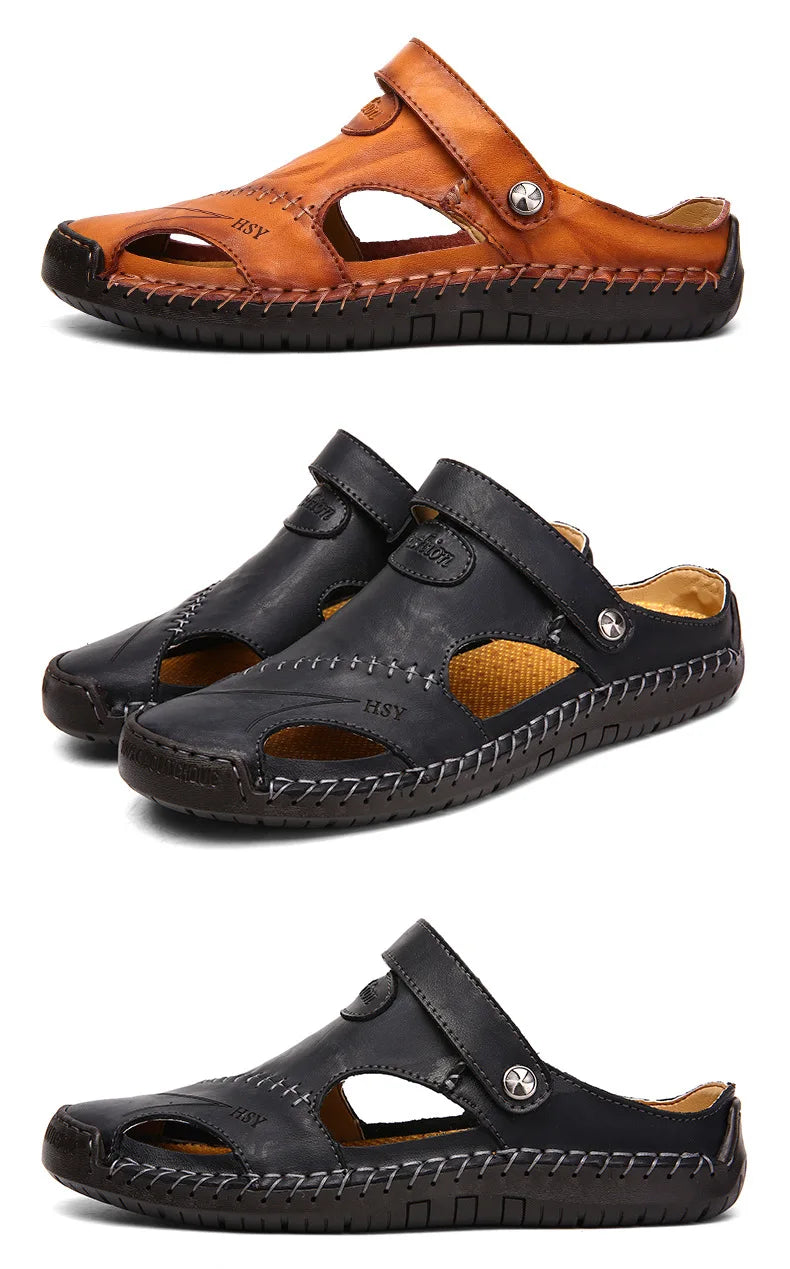 Men’s Premium Leather Sandals – Breathable Slip-On