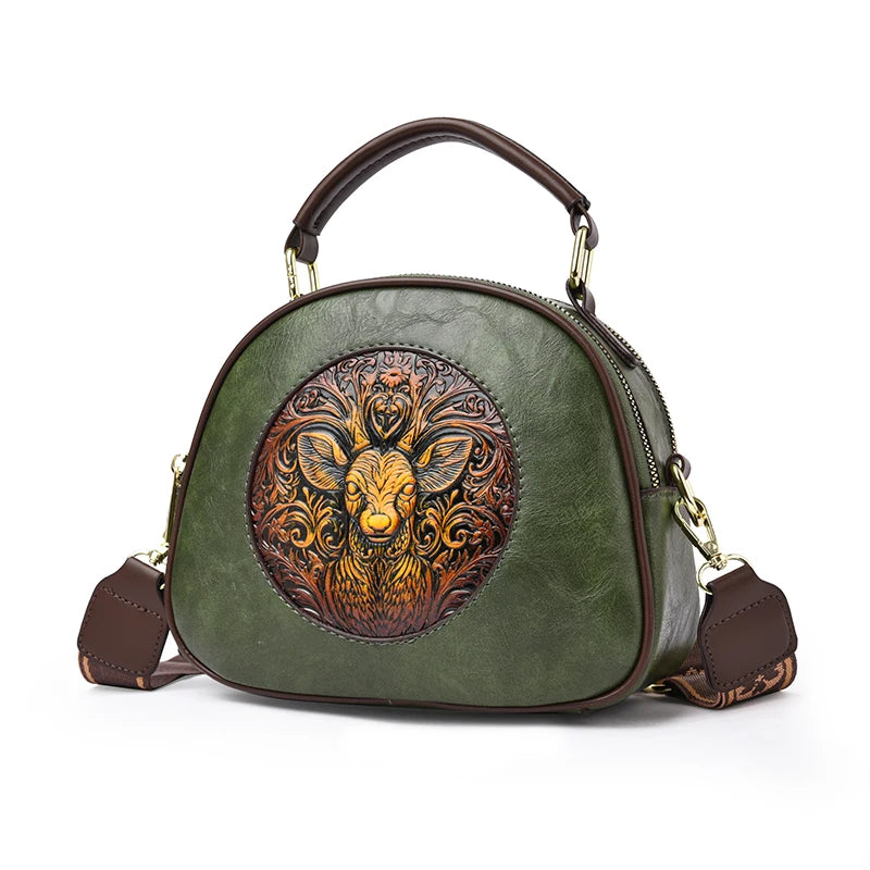 Vintage Embossed Round Shoulder Bag