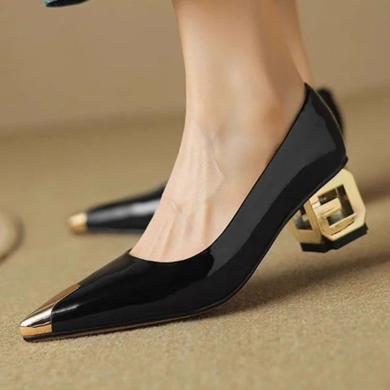 French Retro Metal-Toe High Heel Pumps for Women