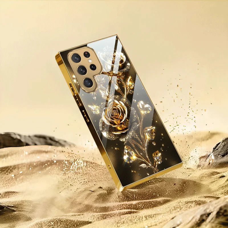 Rose Phone Case for Samsung Galaxy – Electroplated Glass TPU Shockproof Cover