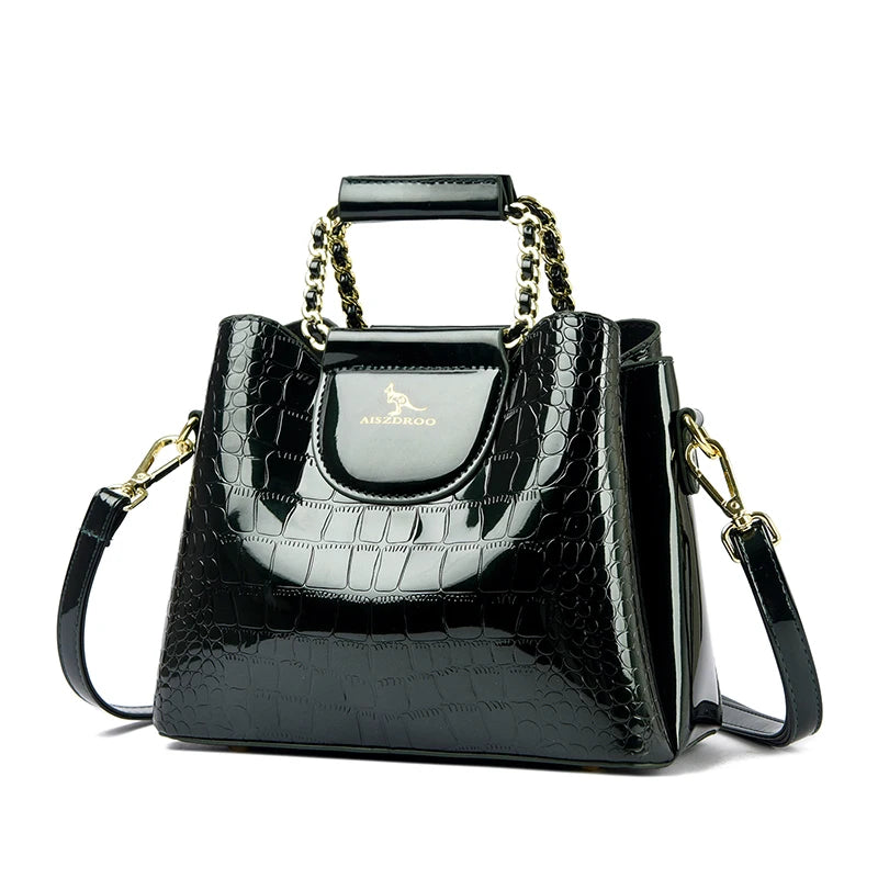 Alligator Patent PU Leather Shoulder Bag