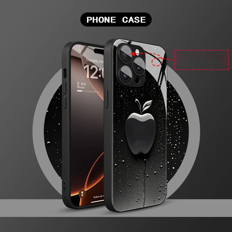 Black Mist Water Droplets Glass Phone Case for iPhone
