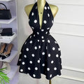 Women’s Polka Dot Sleeveless Halter V-Neck A-Line Mini Dress
