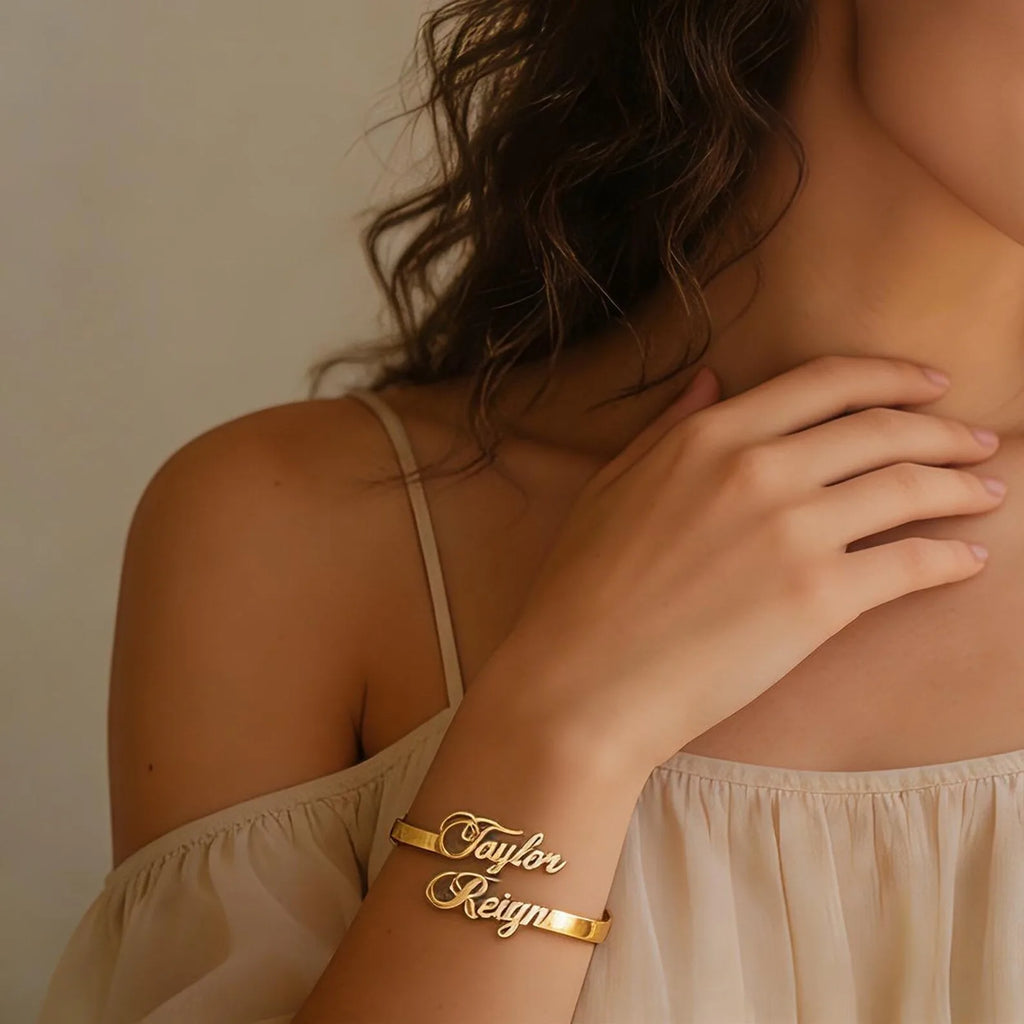 18K Gold Plated Custom Name Bangle Bracelet