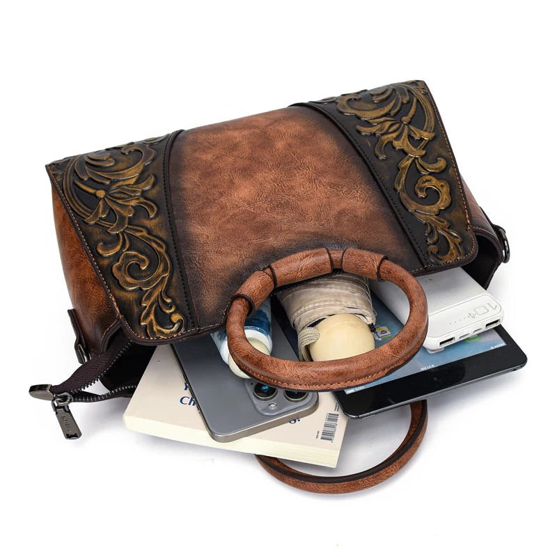 Vintage Embossed PU Leather Women's Shoulder Bag