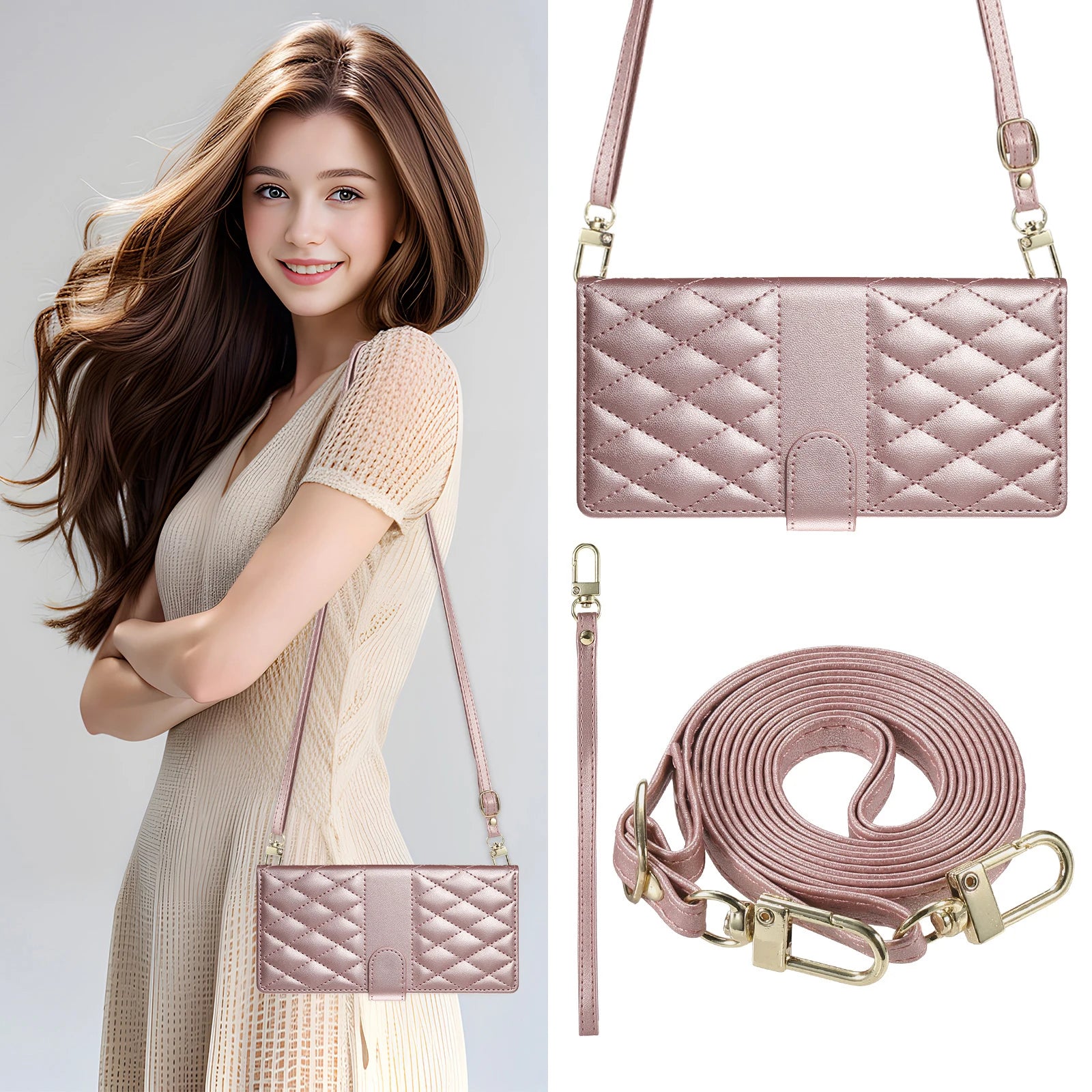 Crossbody Leather Phone Case for Samsung Galaxy – Lanyard Card Wallet Cover