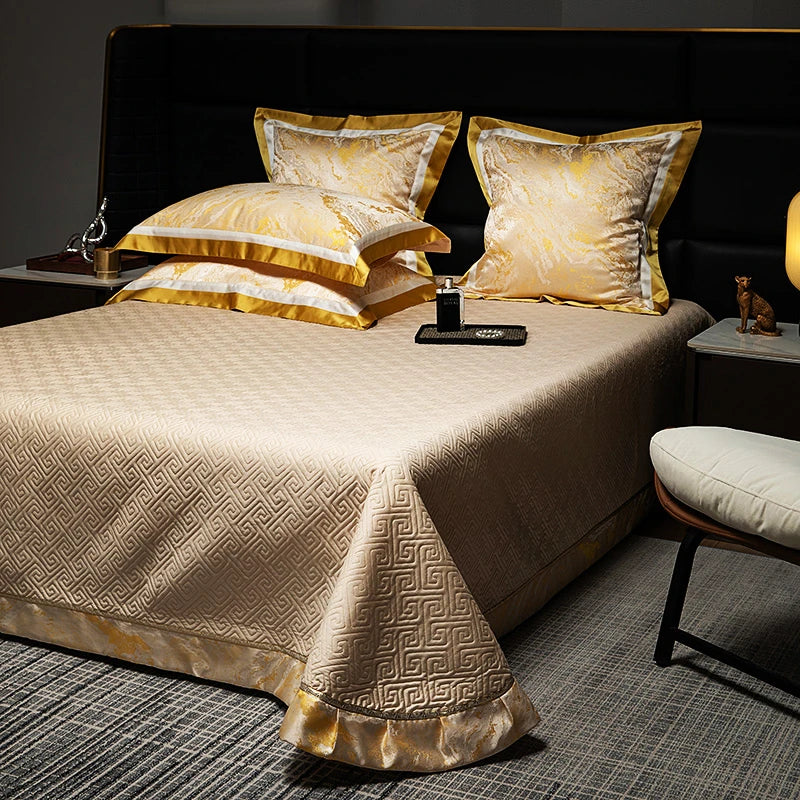 Luxury Black Gold Satin Jacquard Bedding Set 1000TC Cotton