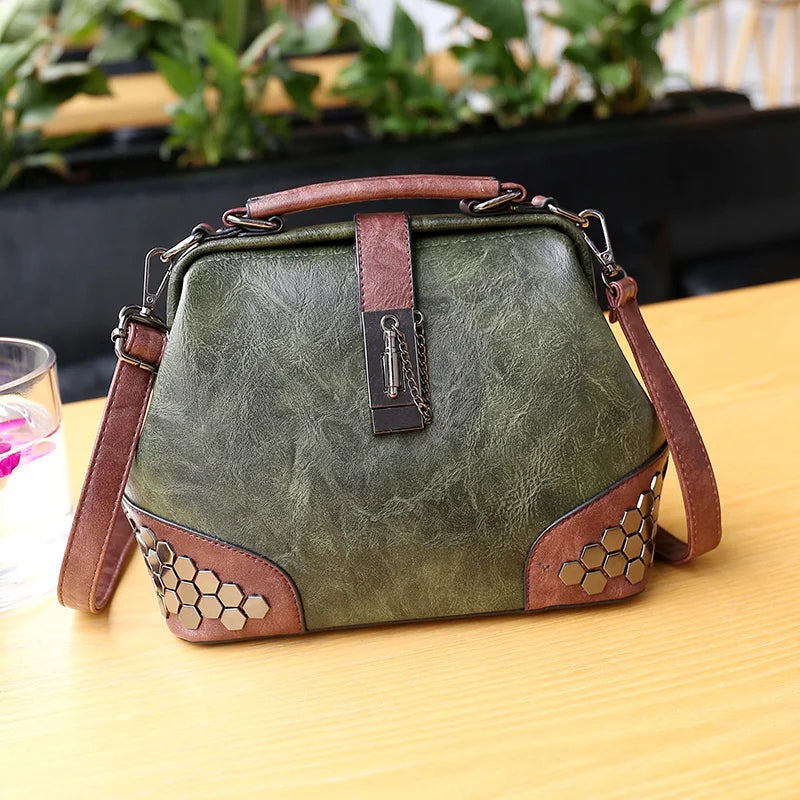 Rivet Leather Shoulder Handbag