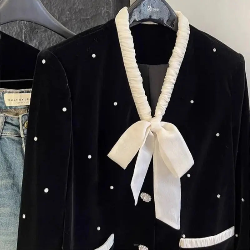 Elevated Pearl Beading Velvet Jacket