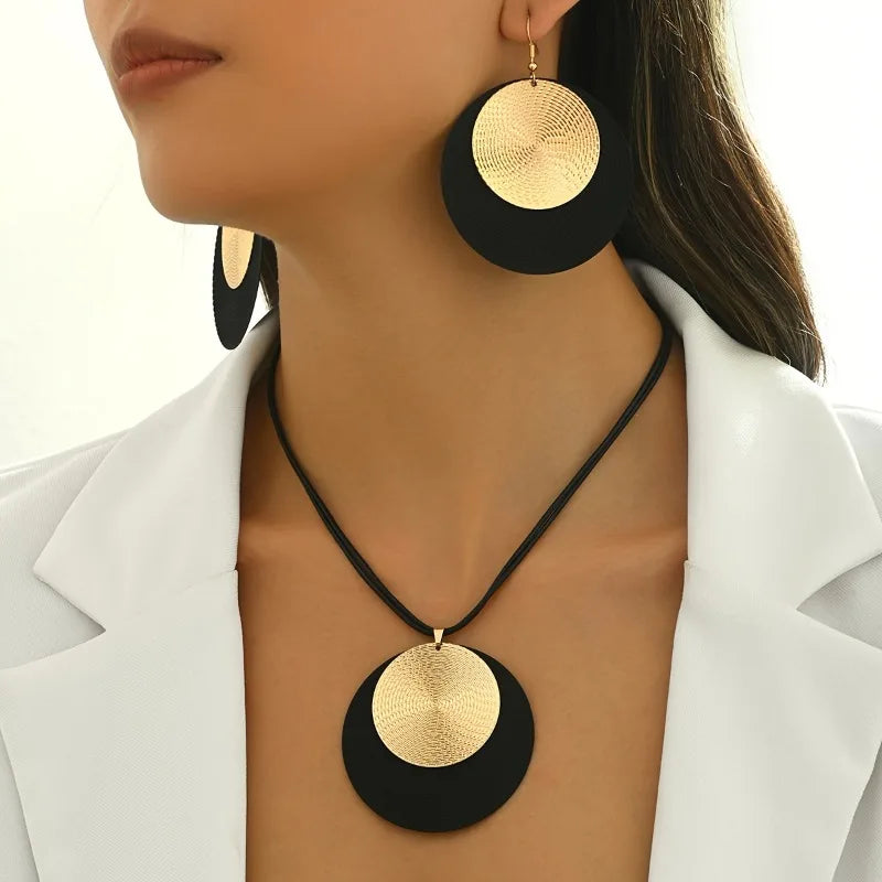 3pc/set Large Round Earrings Collar Necklace Set