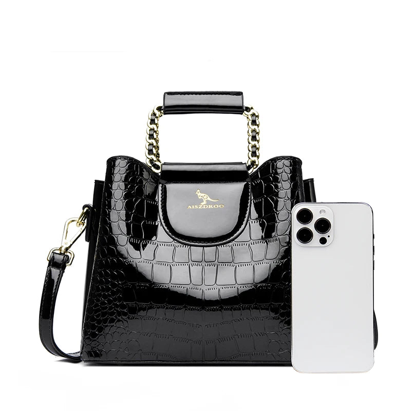 Alligator Patent PU Leather Shoulder Bag