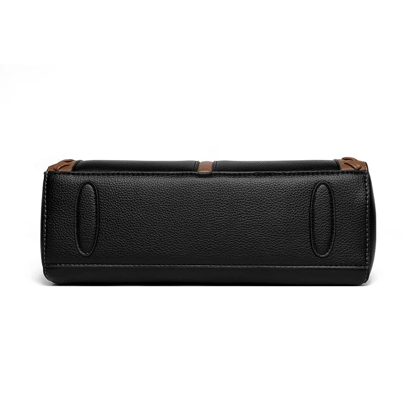Two Color Genuine Soft Leather 3-layer Top-Handle Bag