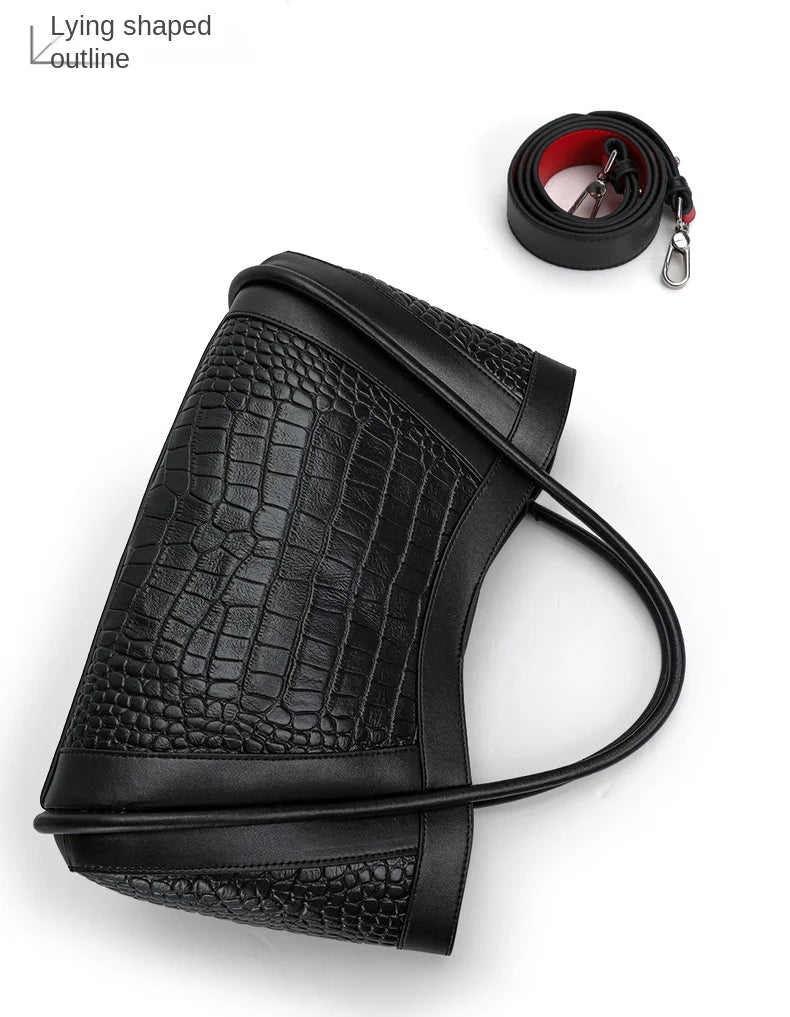 Oversized Crocodile Pattern Leather Tote Shoulder Bag