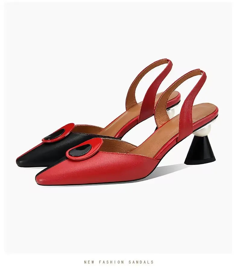 Multi Color Black Pu Leather Slip on Square Heel Pumps
