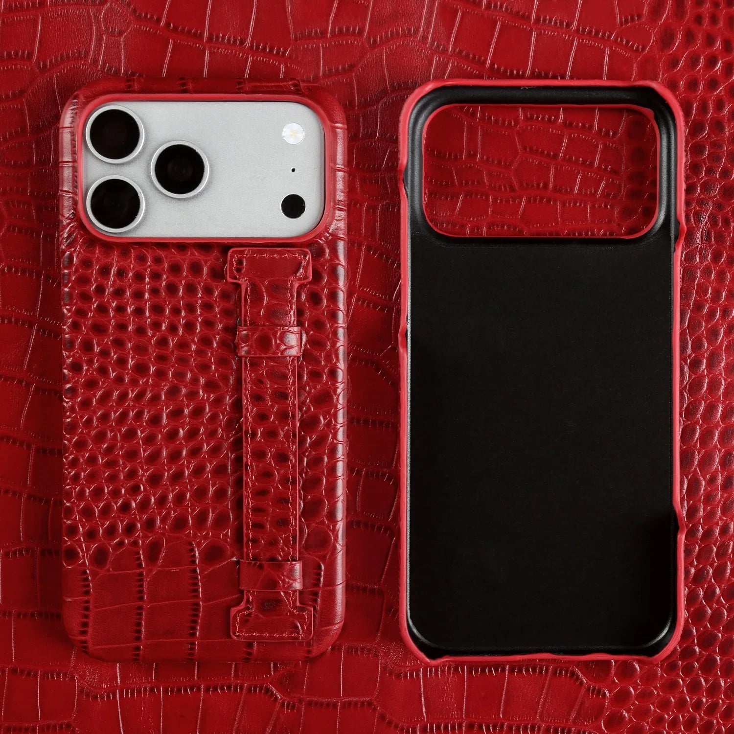 Genuine Leather Case with Wrist Strap & Kickstand for iPhone