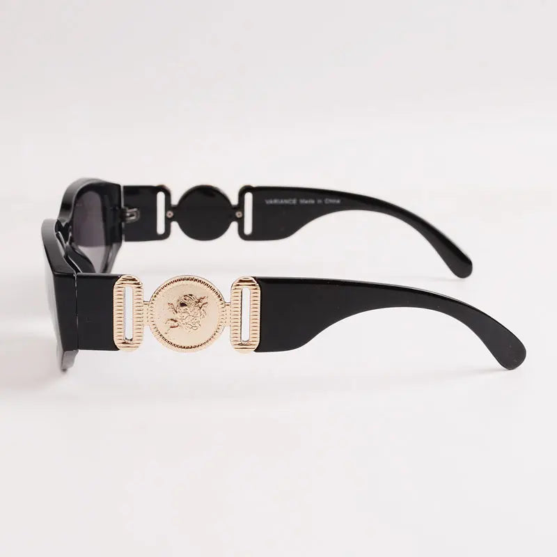 Classic Oval Shaped Gold Black Sunglasses