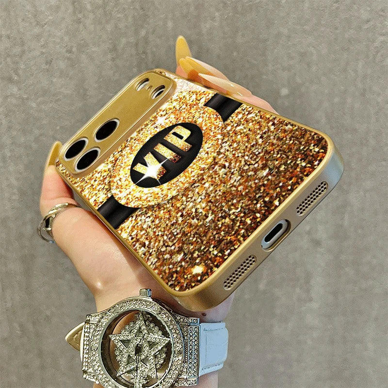 Glimmering Gold Electroplated Glass Phone Case for iPhone
