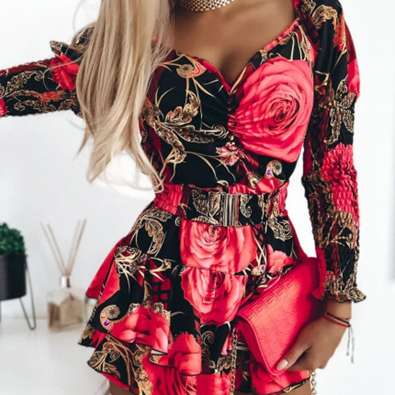 Elevated Floral Printed V-neck High Waist Dress