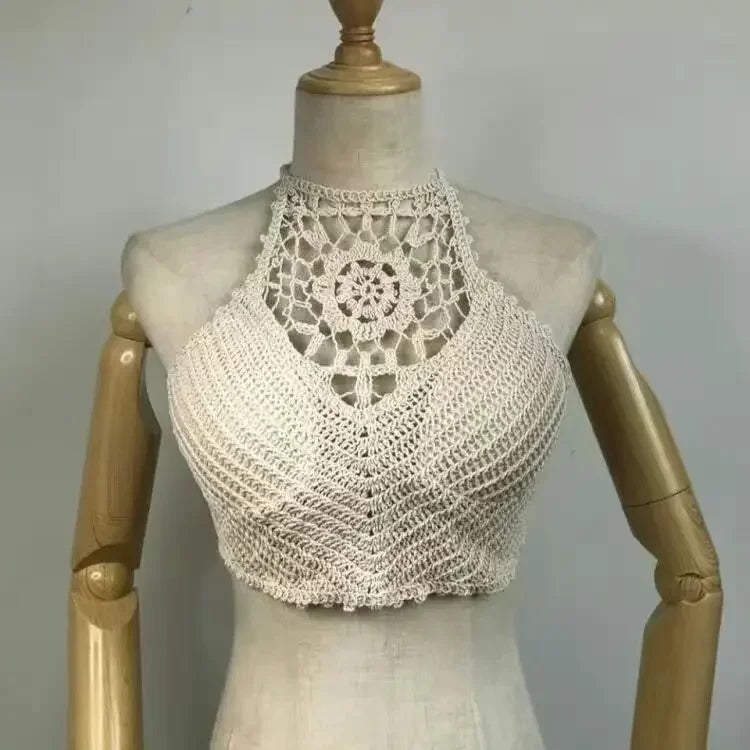 Retro Hollow Tassel Spaghetti Strap Crop Top