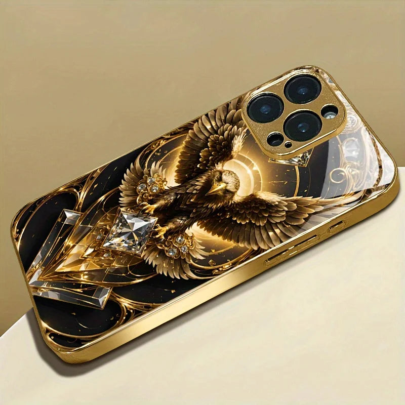 Eagle Gold Electroplated Glass TPU Phone Case For iPhone